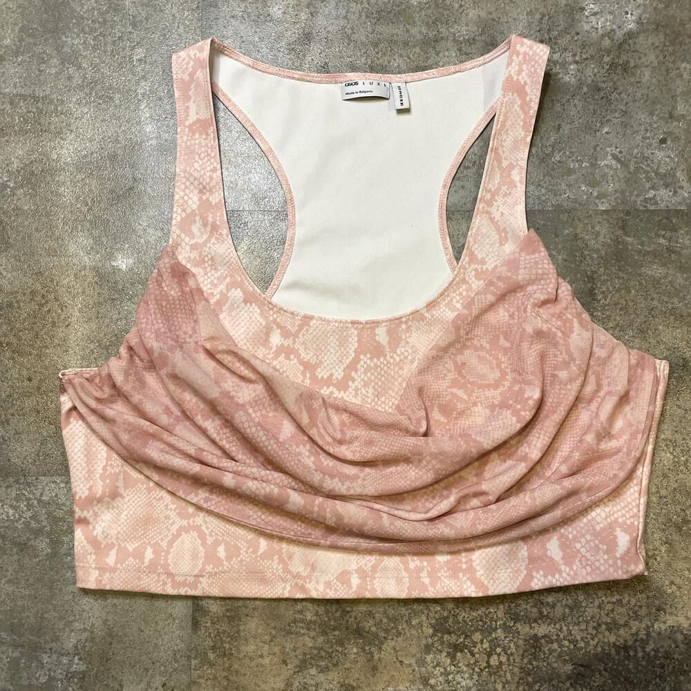 sos luxe pink snakeskin y2k cowl neck crop top size 12